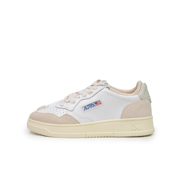 Sneakers Autry - medalist low woman pelle bianca e suede beige