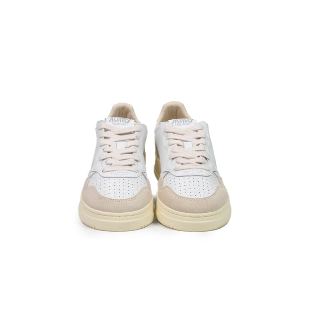 Sneakers Autry - medalist low woman pelle bianca e suede beige