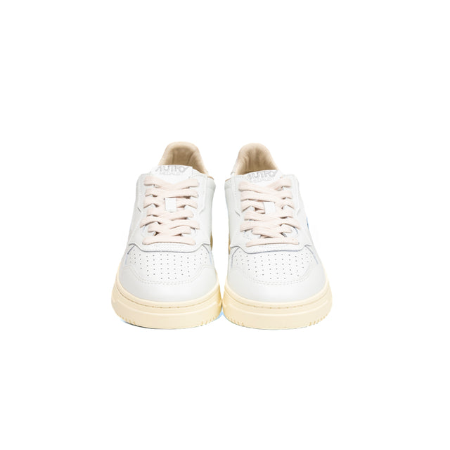 Sneakers Autry- medalist low man leather pelle bianca e suede beige logo A