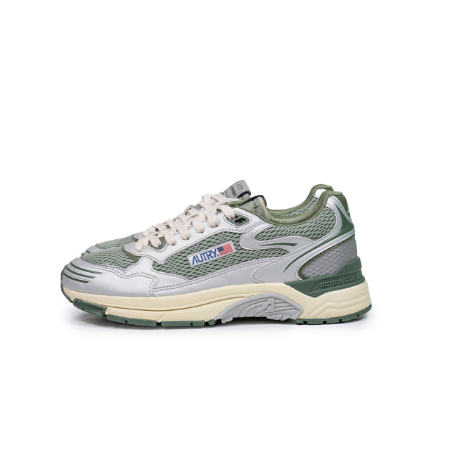 Sneakers Autry - Hyperway low man in pelle sintetica e mesh argento e verde militare