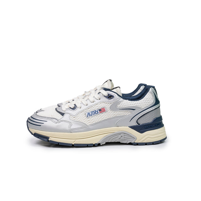 Sneakers Autry - hyperway low man in pelle sintetica e mesh argento e blu