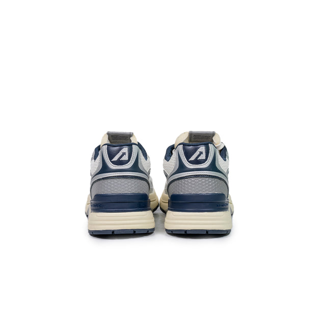 Sneakers Autry - hyperway low man in pelle sintetica e mesh argento e blu