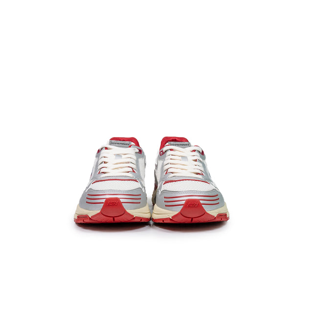 Sneakers Autry - Hyperway low man in pelle sintetica e mesh argento e rosso