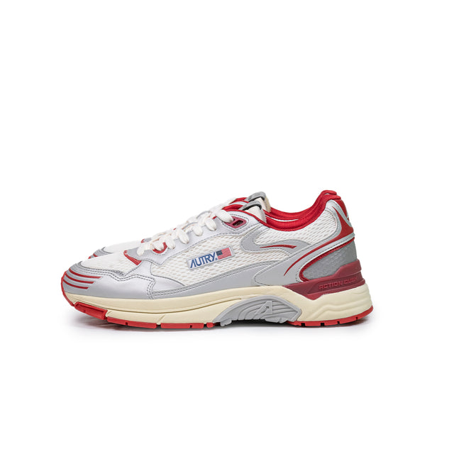 Sneakers Autry - Hyperway low man in pelle sintetica e mesh argento e rosso