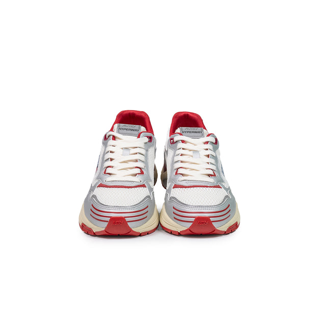 Sneakers Autry - Hyperway low man in pelle sintetica e mesh argento e rosso