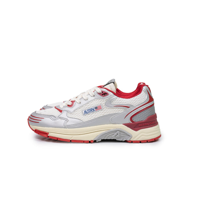 Sneakers Autry - Hyperway low woman in pelle sintetica e mesh argento e rosso