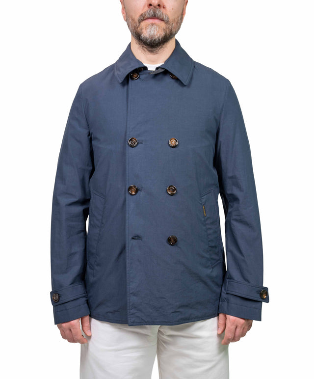 Moorer - Giacca doppiopetto blu lino e cotone