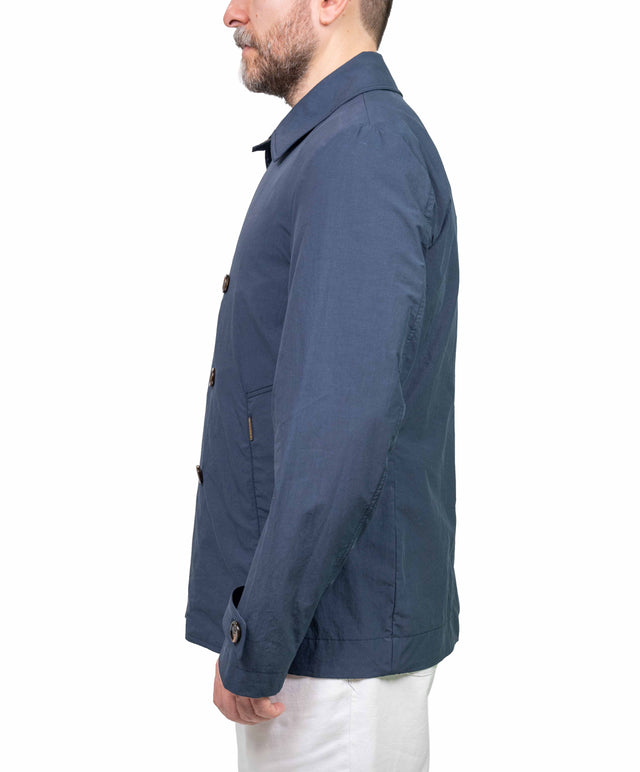 Moorer - Giacca doppiopetto blu lino e cotone