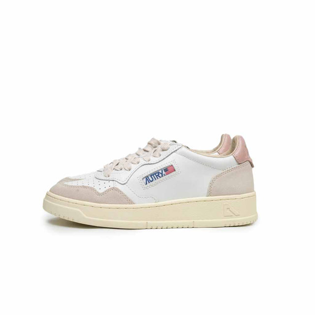 Sneakers Autry - Medalist low wom Leather Suede Bianco e Rosa