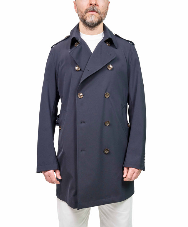 Montecore - Trench doppiopetto con cintura blu