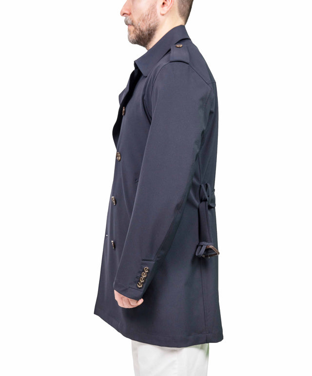 Montecore - Trench doppiopetto con cintura blu