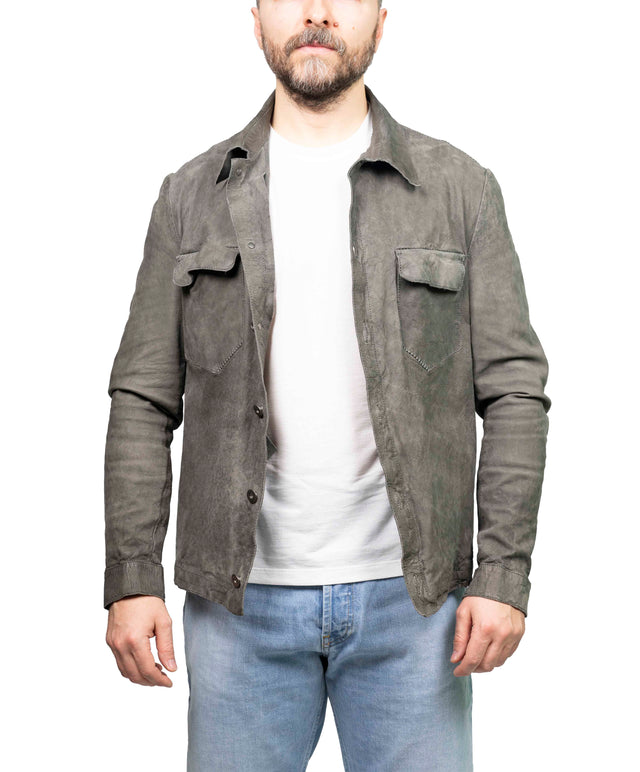 Giacca di pelle Salvatore Santoro overshirt grigio scuro