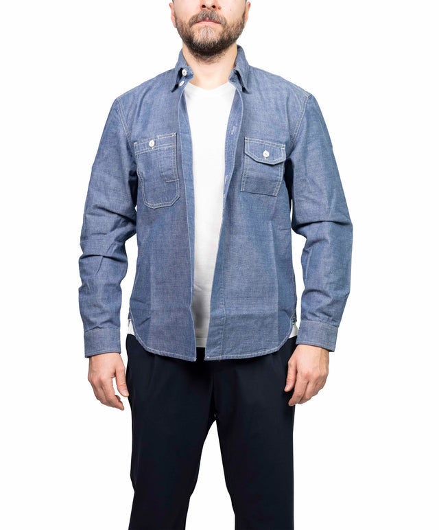Tela Genova camicia overshirt kuroki denim blu