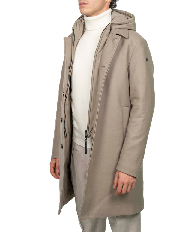 DUNO - CAPPOTTO LANA CAPPUCCIO BEIGE CH