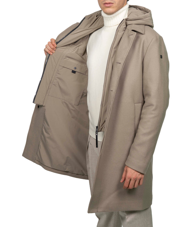 DUNO - CAPPOTTO LANA CAPPUCCIO BEIGE CH