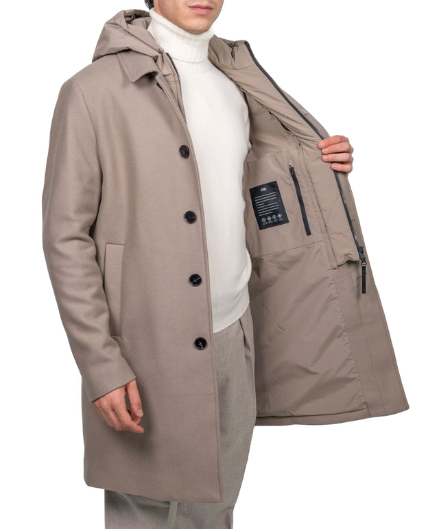 DUNO - CAPPOTTO LANA CAPPUCCIO BEIGE CH