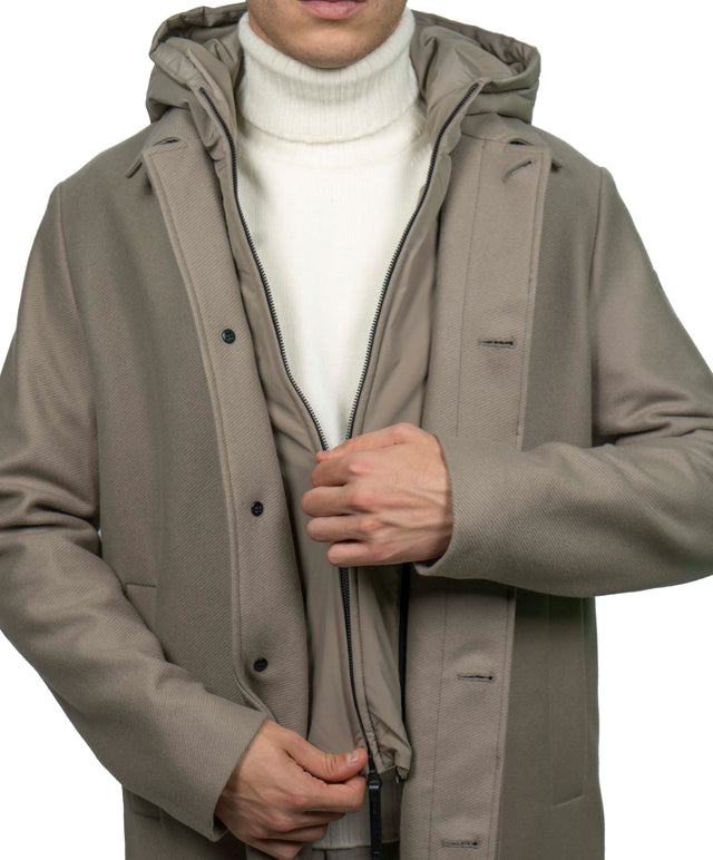 DUNO - CAPPOTTO LANA CAPPUCCIO BEIGE CH