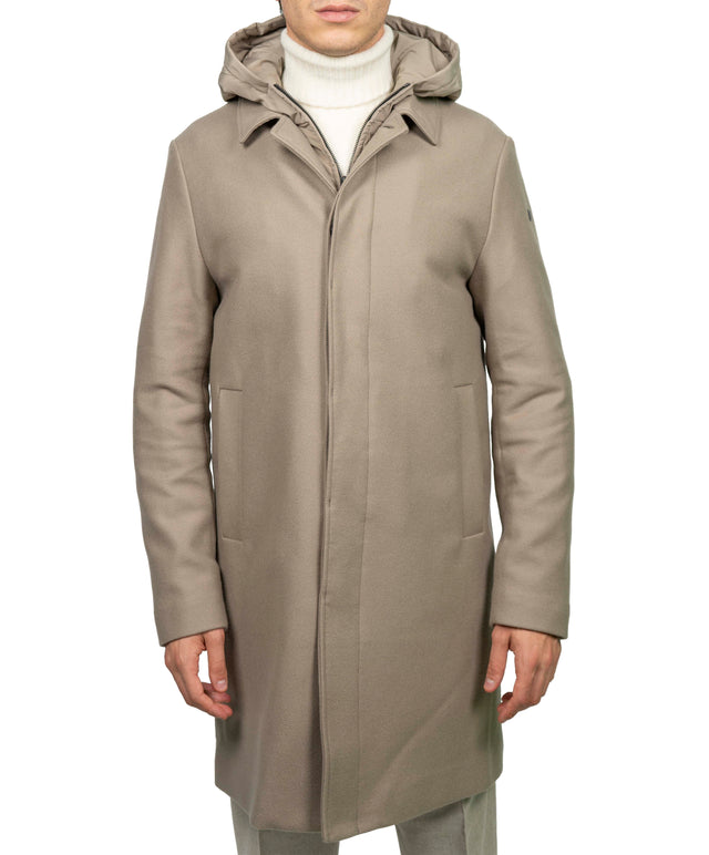 DUNO - CAPPOTTO LANA CAPPUCCIO BEIGE CH