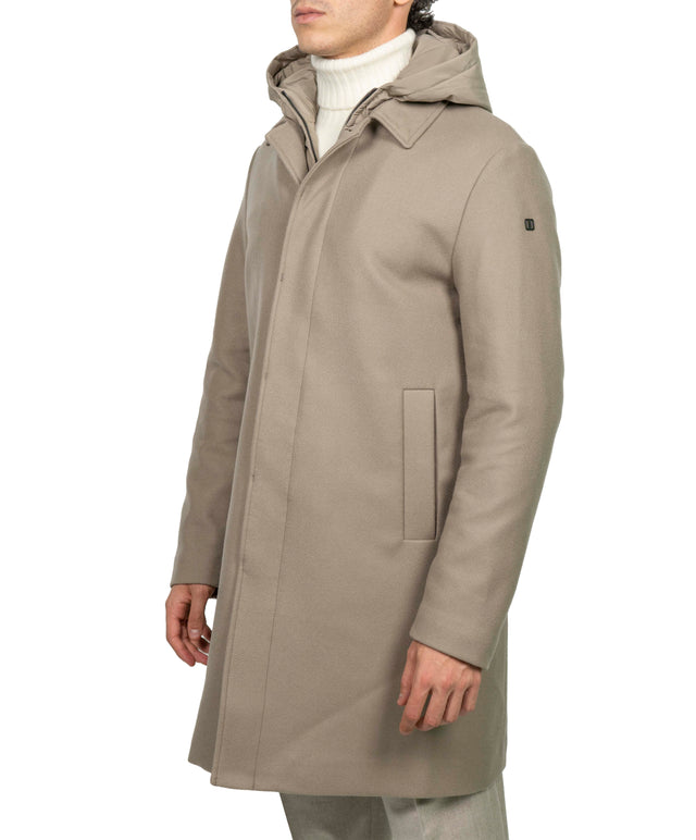 DUNO - CAPPOTTO LANA CAPPUCCIO BEIGE CH