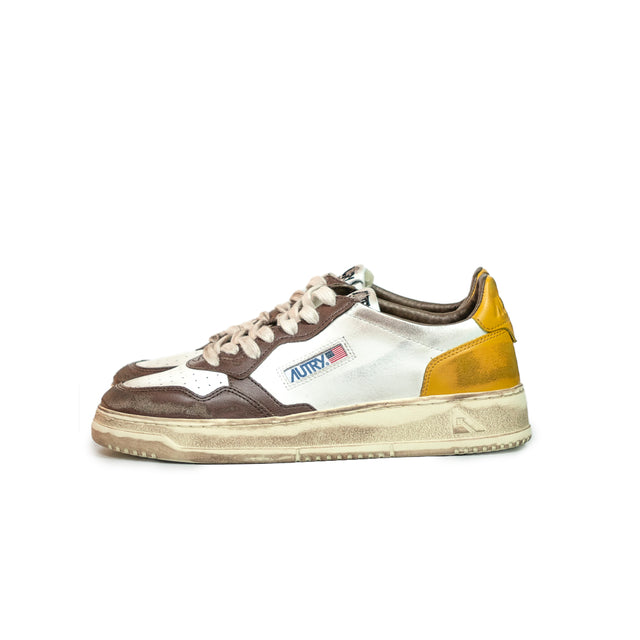 Sneakers Autry - Medalist Low Super Vintage in pelle  (bianco, marrone e miele)