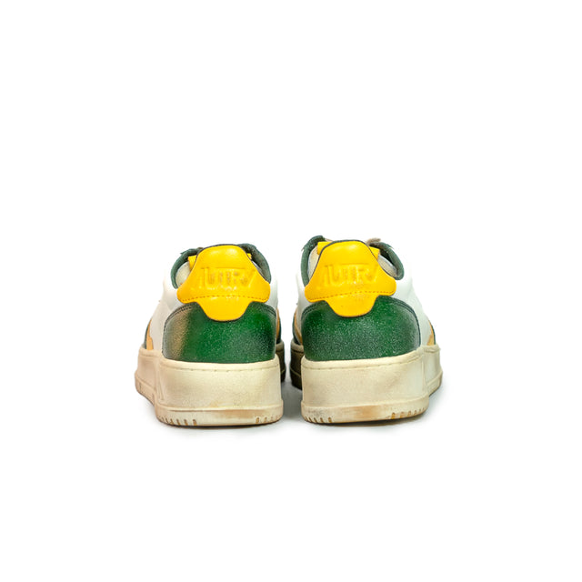 Sneakers Autry - Medalist Low Super Vintage in pelle (bianco, verde e giallo)