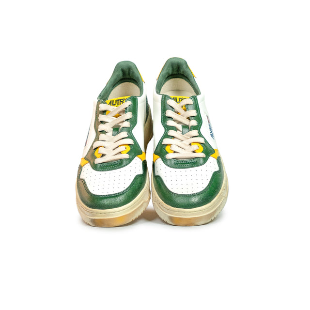 Sneakers Autry - Medalist Low Super Vintage in pelle (bianco, verde e giallo)