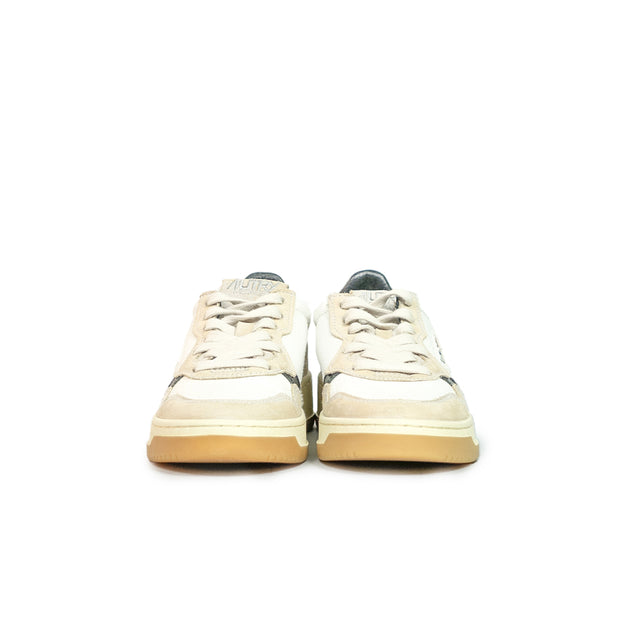 Sneakers Autry - Medalist Low canvas e pelle (bianco, nero e beige)