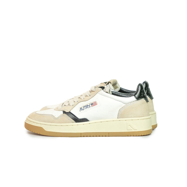 Sneakers Autry - Medalist Low canvas e pelle (bianco, nero e beige)